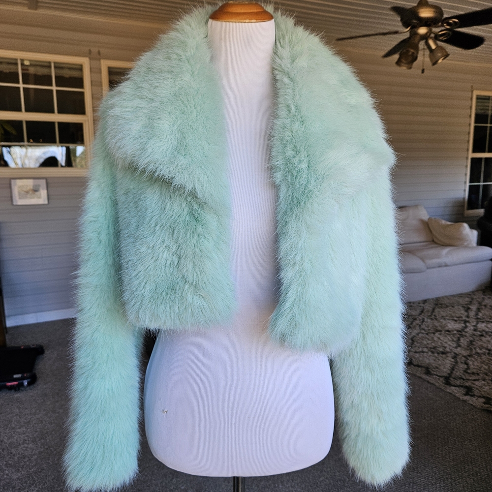 Taylor Swift - Inspired Windsor Custom Mint Green Cropped Faux Fur Jacket